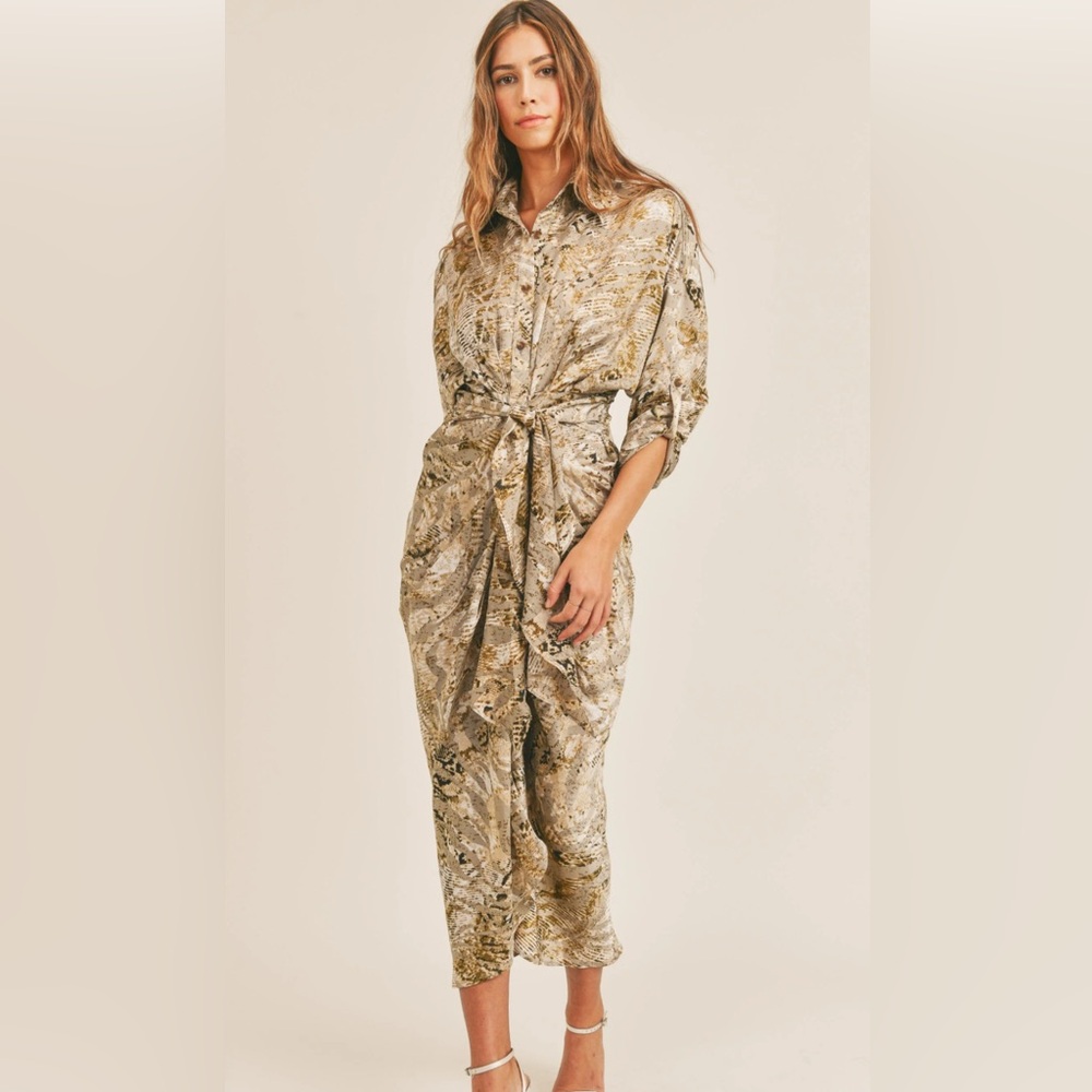 Snake Print Button Down Shirt Midi Dress Size Small